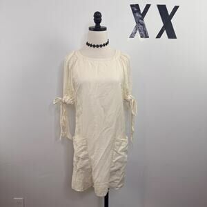 Y2K Walter Ivory Silk Mini Shift Dress Tie Sleeve Layered Ethereal Fairy XS